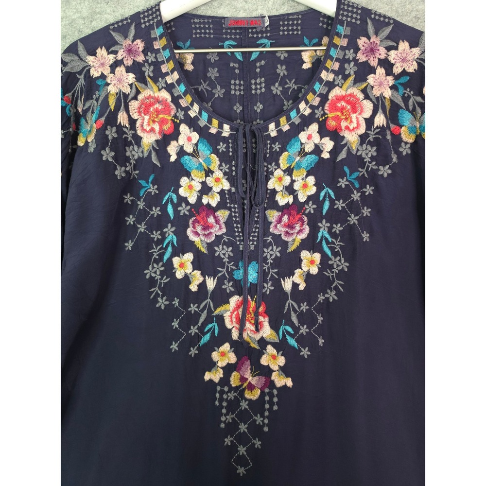 Johnny Was Butterfly Winter Blouse Women Large Embroidered Floral Gravel Blue - Picture 4 of 9